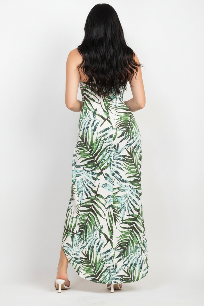 Green Tropical Waterfall Twisted Maxi Dress