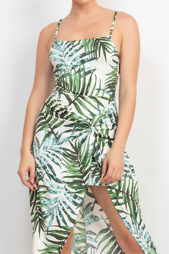 Green Tropical Waterfall Twisted Maxi Dress