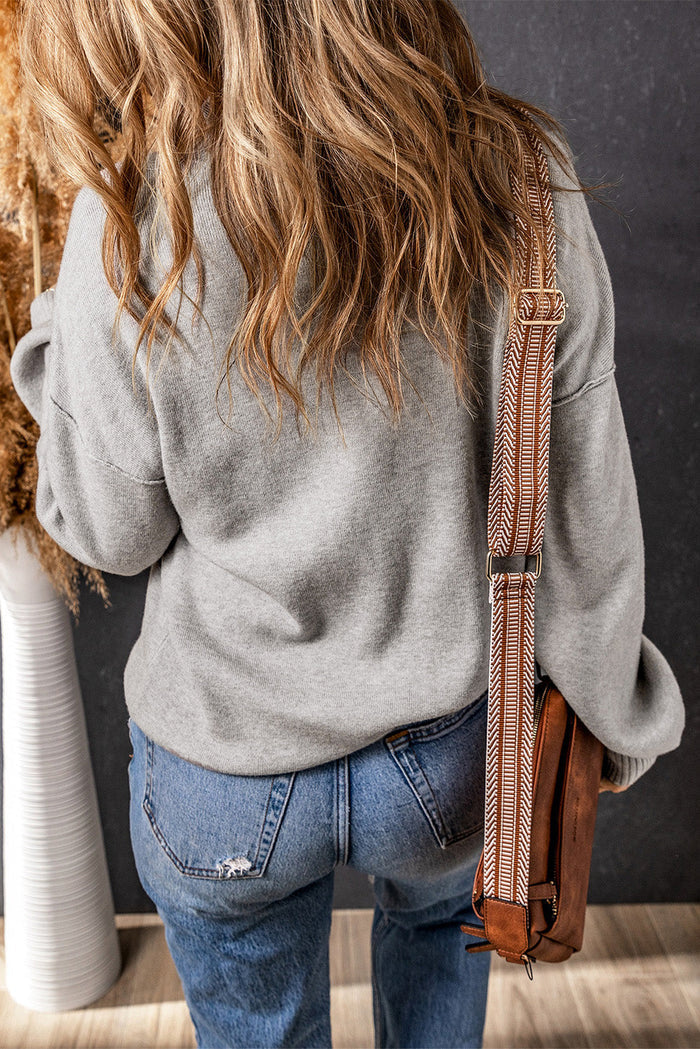 Grey Turtleneck Drop Shoulder Bubble Sleeve Knit Sweater - Sweaters & Cardigans/Sweaters