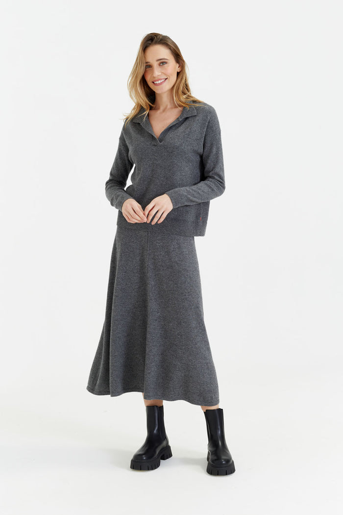 Grey Wool-Cashmere Collared Sweater