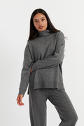 Grey Wool-Cashmere Relaxed Rollneck Sweater