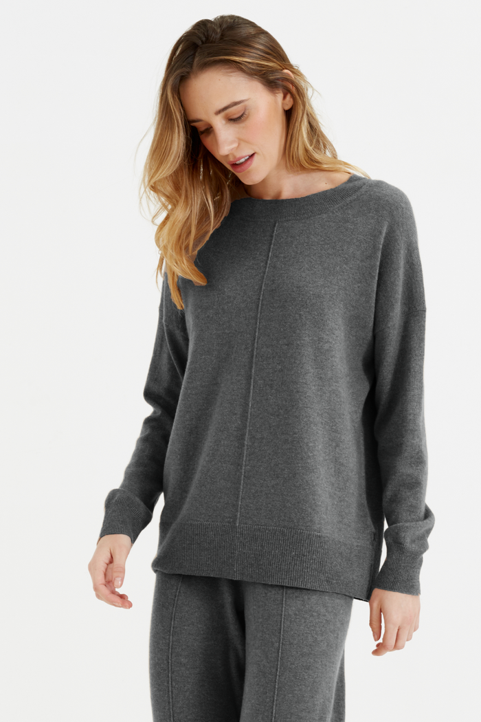 Grey Wool-Cashmere Slouchy Sweater