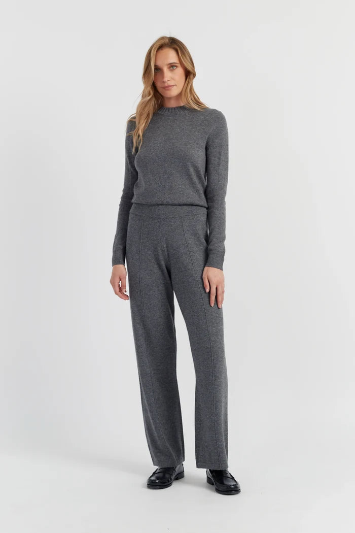 Grey Wool-Cashmere Wide-Leg Track Pants