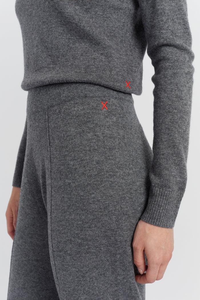 Grey Wool-Cashmere Wide-Leg Track Pants