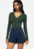 Griffinfly Embroidered Distressed Denim Shorts - Blue