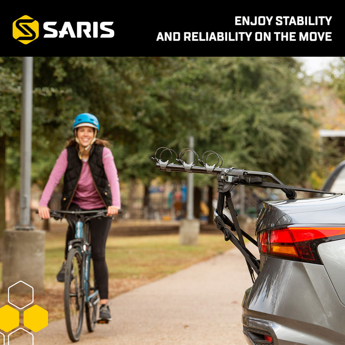 Saris Guardian 2-Bike Trunk Rack — upper hook securing rear window contact