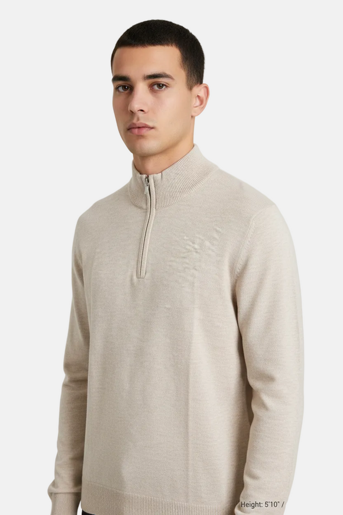 Halron Beige Half-Zip Pullover - Front Upper Body
