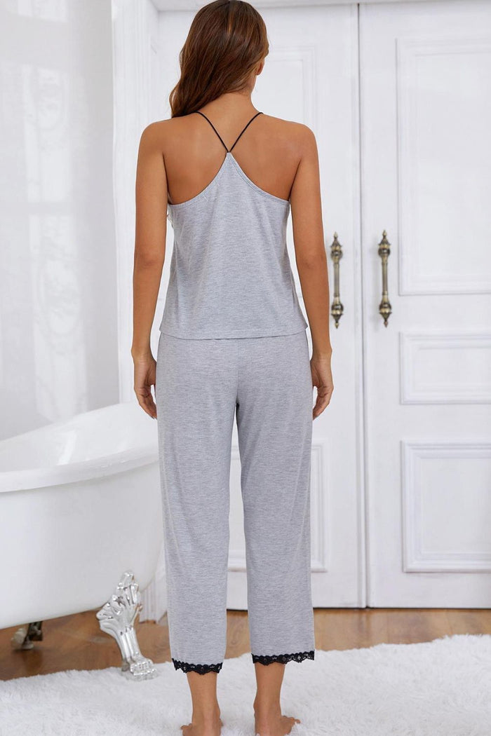 Halter Neck Cami and Lace Trim Pajama Set - Madikfashions.com