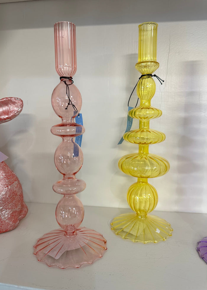 Hand blown Glass Candleholder Two’s Company Taper Pink