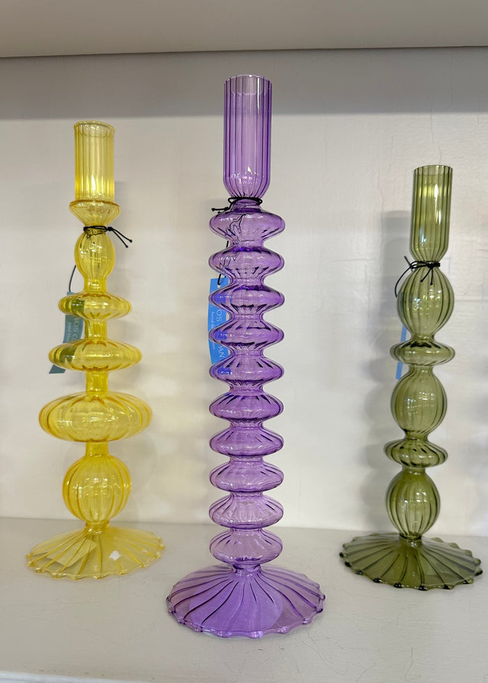 Hand blown Glass Candleholder Two’s Company Taper Purple
