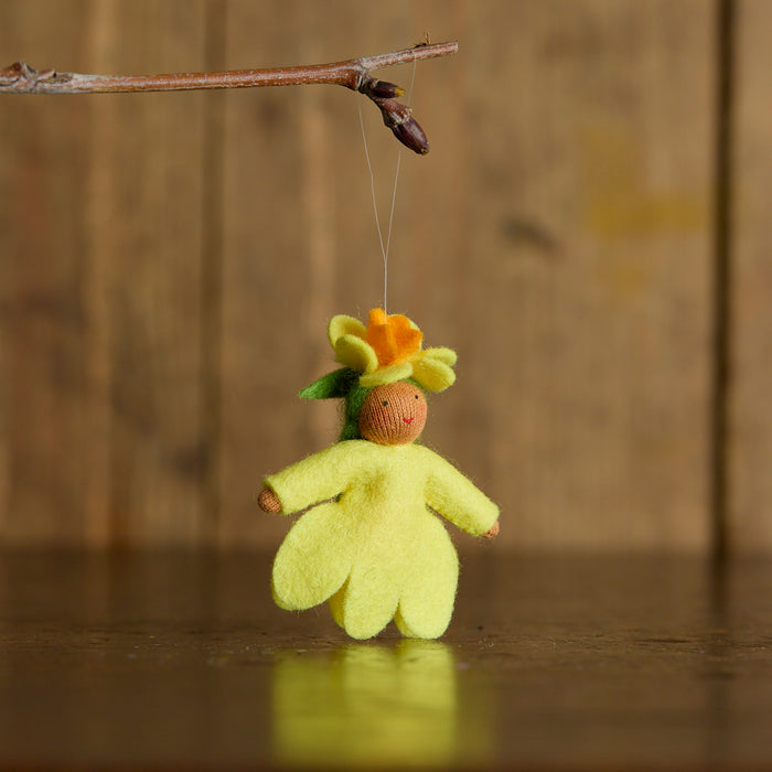 Handmade Small Wool Hanging Fairy - Daffodil - Brown