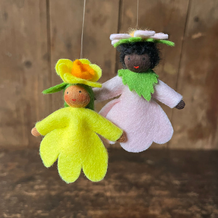 Handmade Small Wool Hanging Fairy - Daffodil - Brown