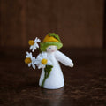 Handmade Wool Fairy Boy Holding Flower - Chamomile - White