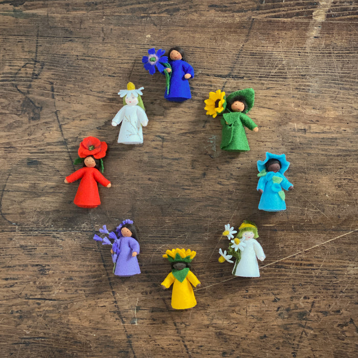 Handmade Wool Fairy Boy Holding Flower - Chamomile - White