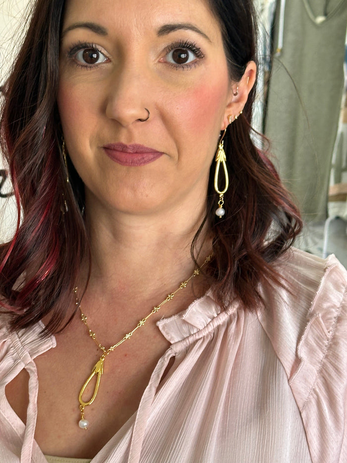 Hatsheput Tear Drop Flower  Earrings Lock and Key Earring