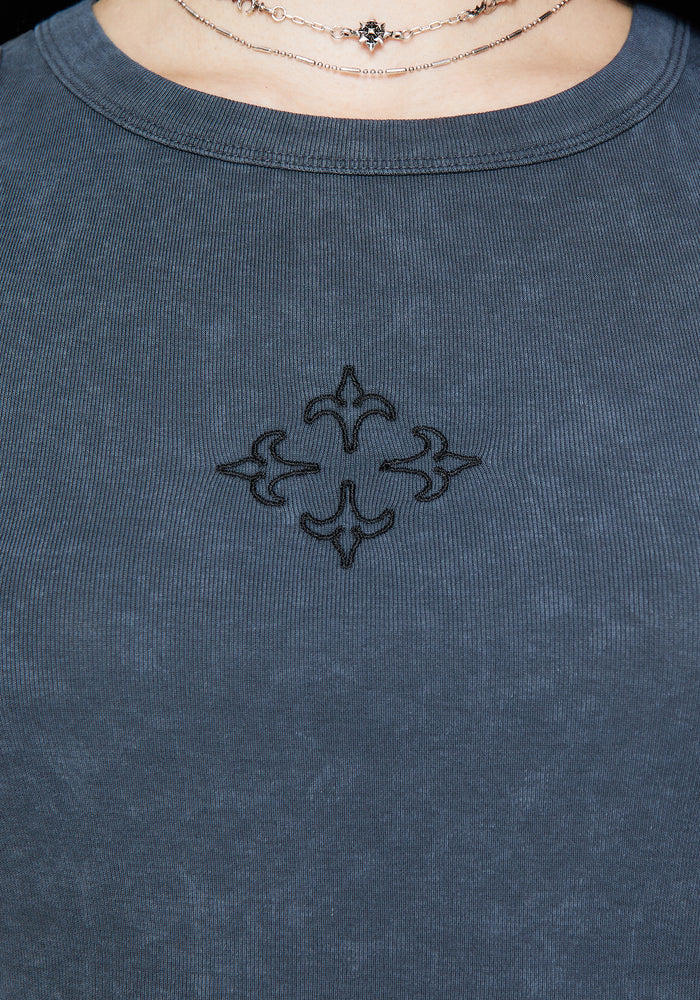 Haven Cross Embroidered Ribbed Cotton Tank Top