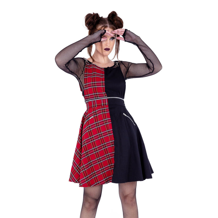 Heartless INTO THE VOID PINAFORE - BLACK/RED TARTAN Claxton Creations GB
