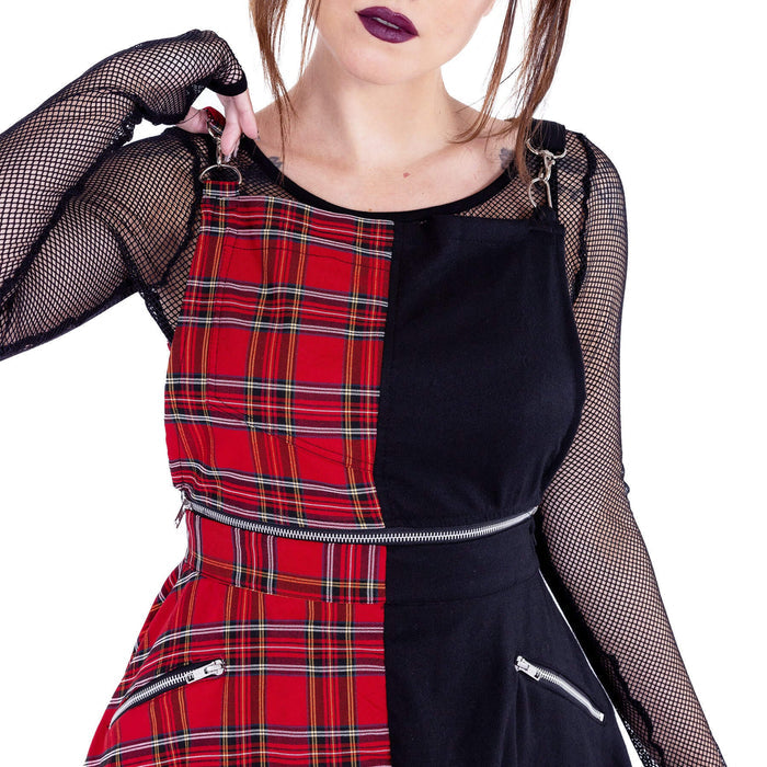 Heartless INTO THE VOID PINAFORE - BLACK/RED TARTAN Claxton Creations GB