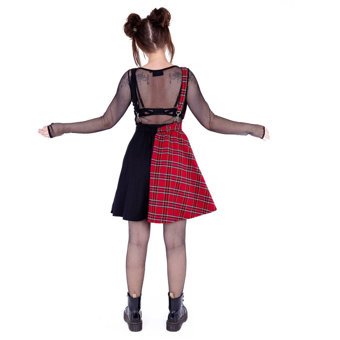 Heartless INTO THE VOID PINAFORE - BLACK/RED TARTAN Claxton Creations GB