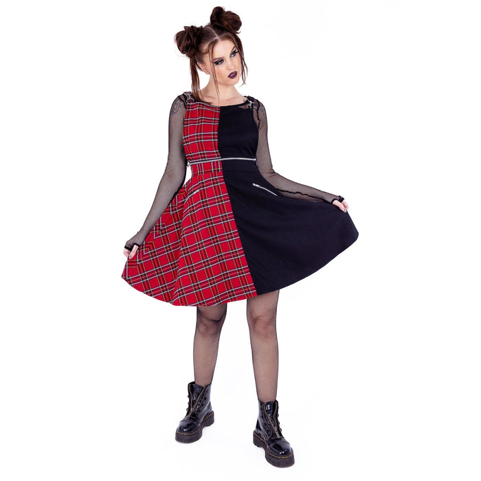 Heartless INTO THE VOID PINAFORE - BLACK/RED TARTAN Claxton Creations GB