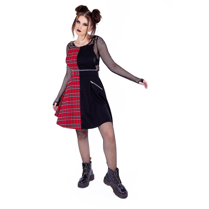 Heartless INTO THE VOID PINAFORE - BLACK/RED TARTAN Claxton Creations GB