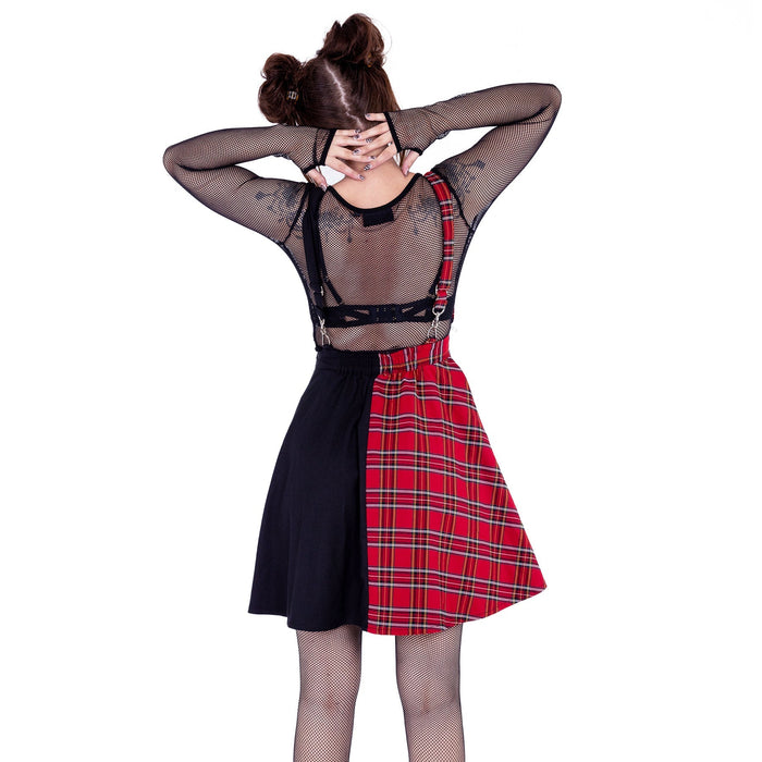 Heartless INTO THE VOID PINAFORE - BLACK/RED TARTAN Claxton Creations GB