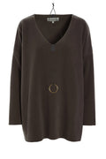 Henriette Steffensen Fleece V-Neck Sweater Chokolate | 1336