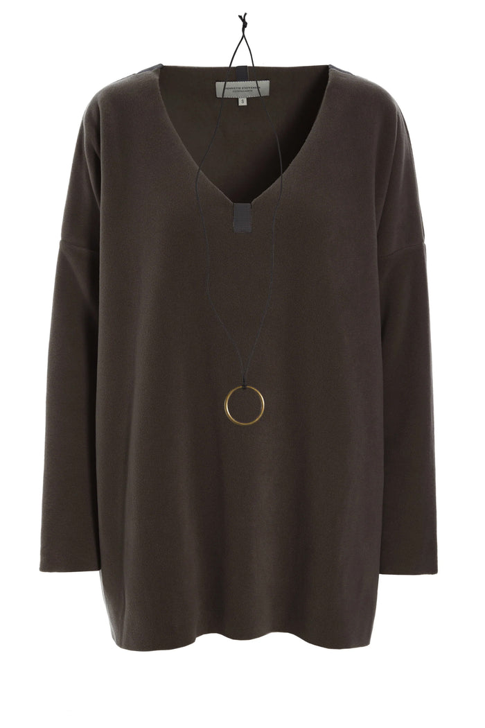 Henriette Steffensen Fleece V-Neck Sweater Chokolate | 1336
