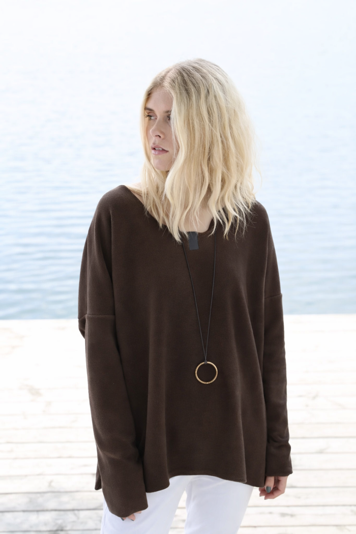 Henriette Steffensen Fleece V-Neck Sweater Chokolate | 1336