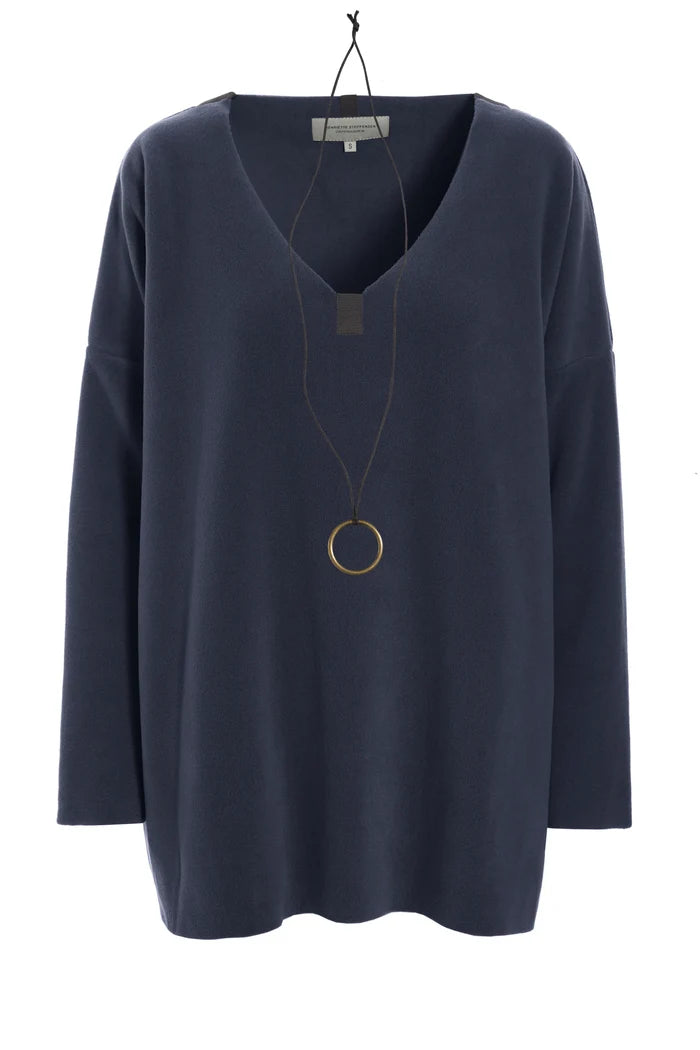 Henriette Steffensen Fleece V-Neck Top Evening Blue | 1336