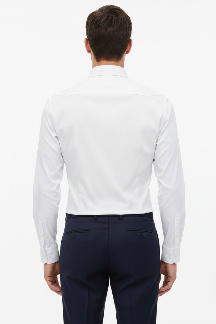 Wam Denim Jenvor White Long Sleeve Shirt – back view on model