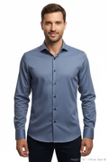 Upper body front - steel blue shirt relaxed pose