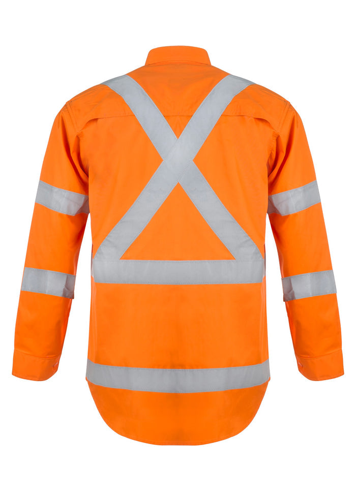 Hi Vis Long Sleeve Shirt With X Pattern And CSR Reflective Tape -day/night Use WS3222