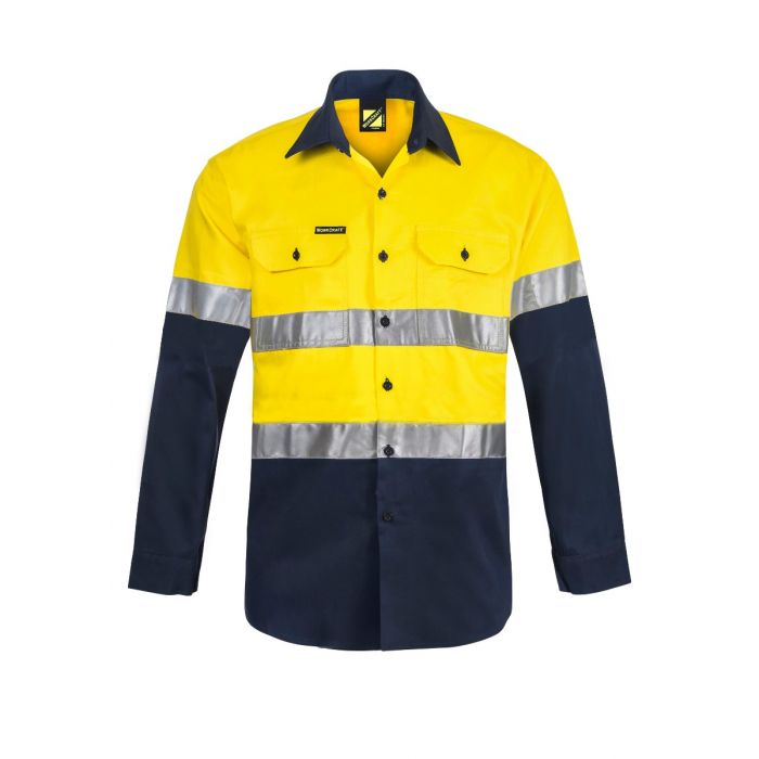 Hi Vis Two Tone Long Sleeve Heavy Weight Cotton Drill Shirt With CSR Reflective Tape