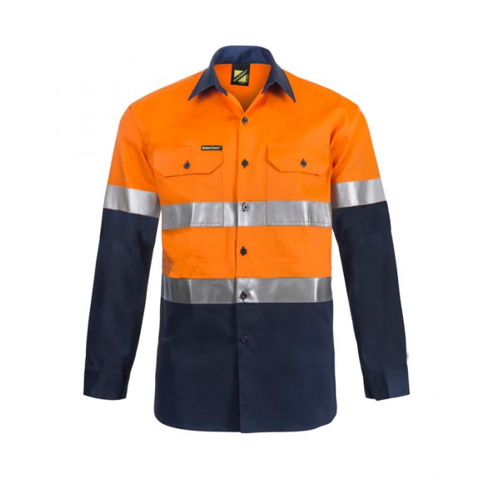 Hi Vis Two Tone Long Sleeve Vented Cotton Lightweight Drill Shirt With CSR Reflective Tape WS6030