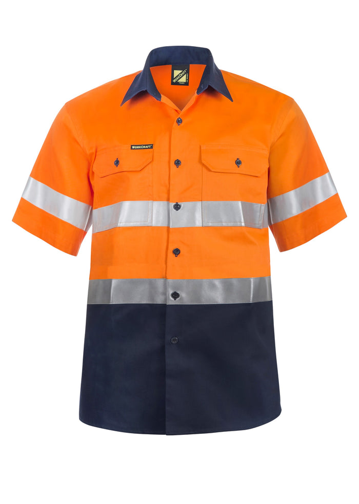 Hi Vis Two Tone Short Sleeve Cotton Drill Shirt With CSR Reflective Tape