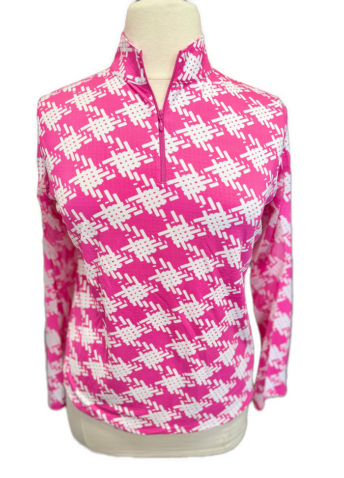Icikuls Women's Blue & Lime Floral Long Sleeve Zip Mock Sun shirt