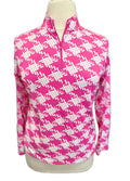Icikuls Women's Blue & Lime Floral Long Sleeve Zip Mock Sun shirt