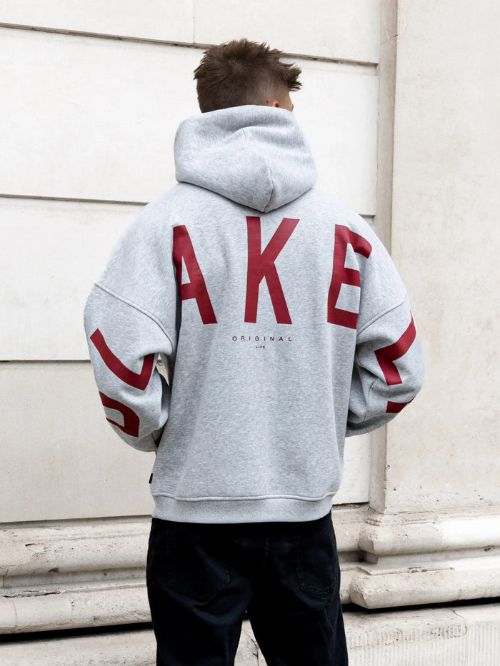 Idris Oversized Hoodie - Marl Grey & Red