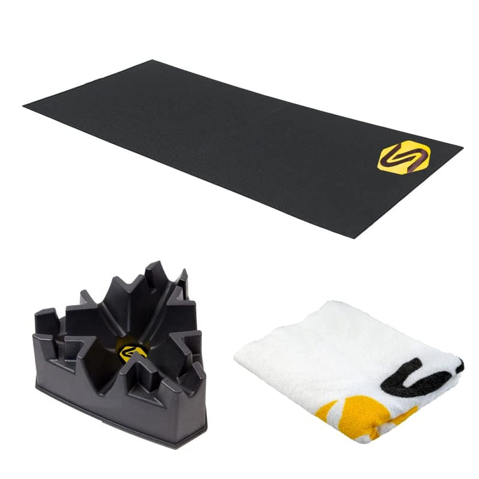 Saris Indoor Bike Trainer Accessory Kit — complete bundle including mat, riser, and sweat guard