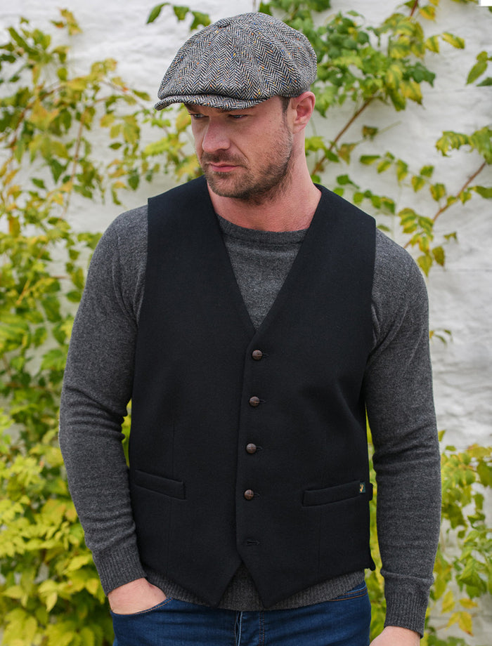 Irish Tweed Herringbone Waistcoat - #color_black