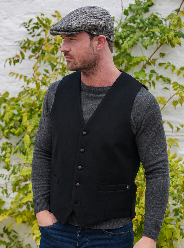 Irish Tweed Herringbone Waistcoat #color_black