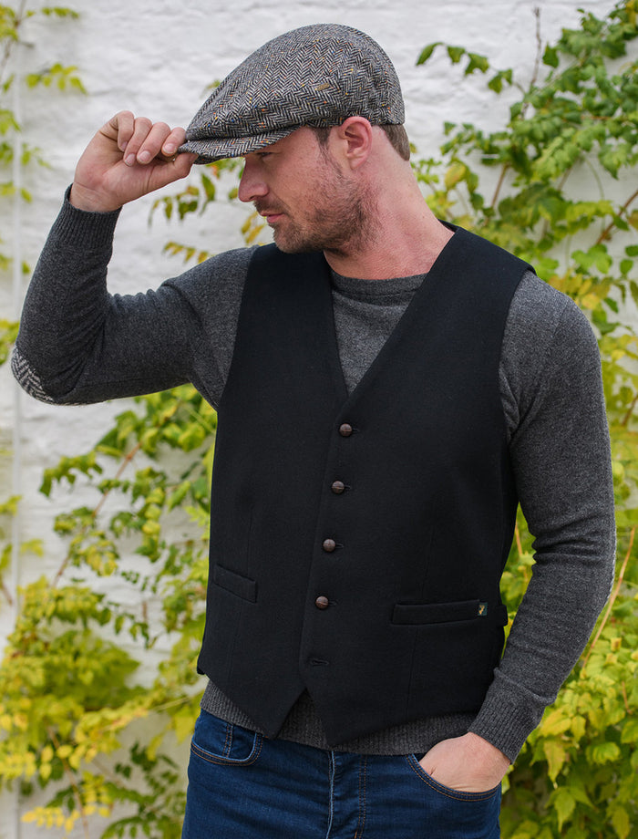 Irish Tweed Herringbone Waistcoat #color_black