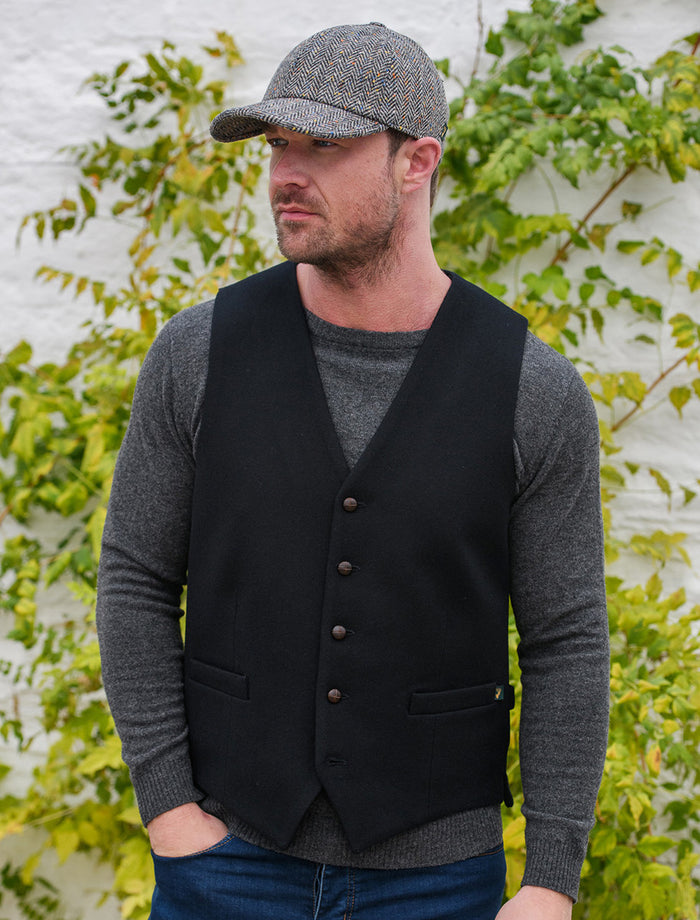 Irish Tweed Herringbone Waistcoat #color_black