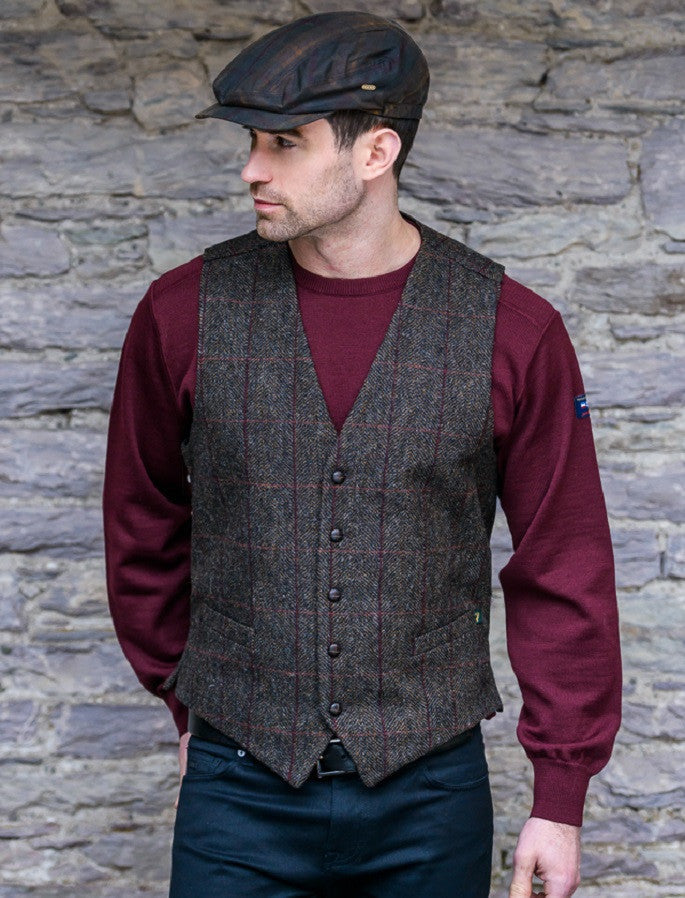 Irish Tweed Herringbone Waistcoat - #color_brown-red