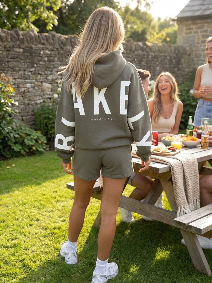 Isabel Hoodie & Jogger Shorts Set - Safari Green