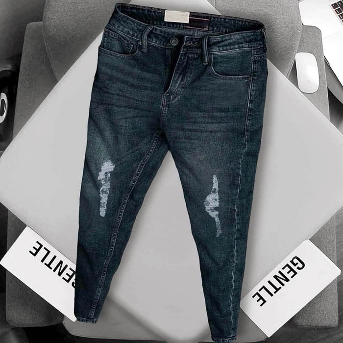 Jet black ripped jeans men UAE outfit style - 2221