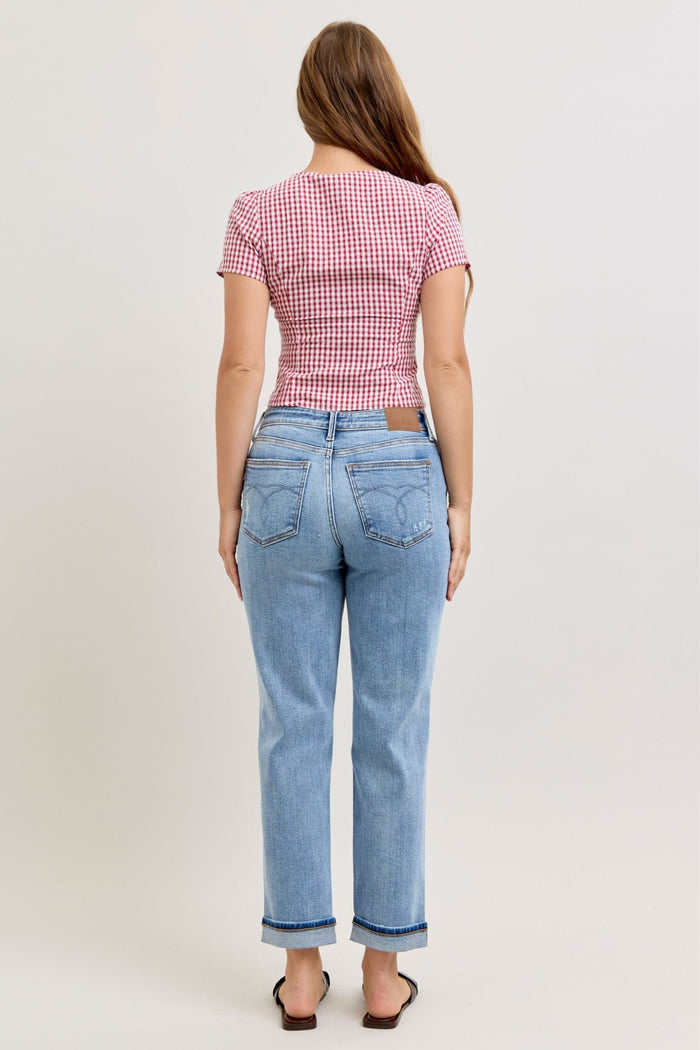 Judy Blue Mid Rise with Distruction & Cuff Judy Blue Jean