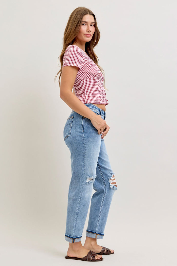 Judy Blue Mid Rise with Distruction & Cuff Judy Blue Jean
