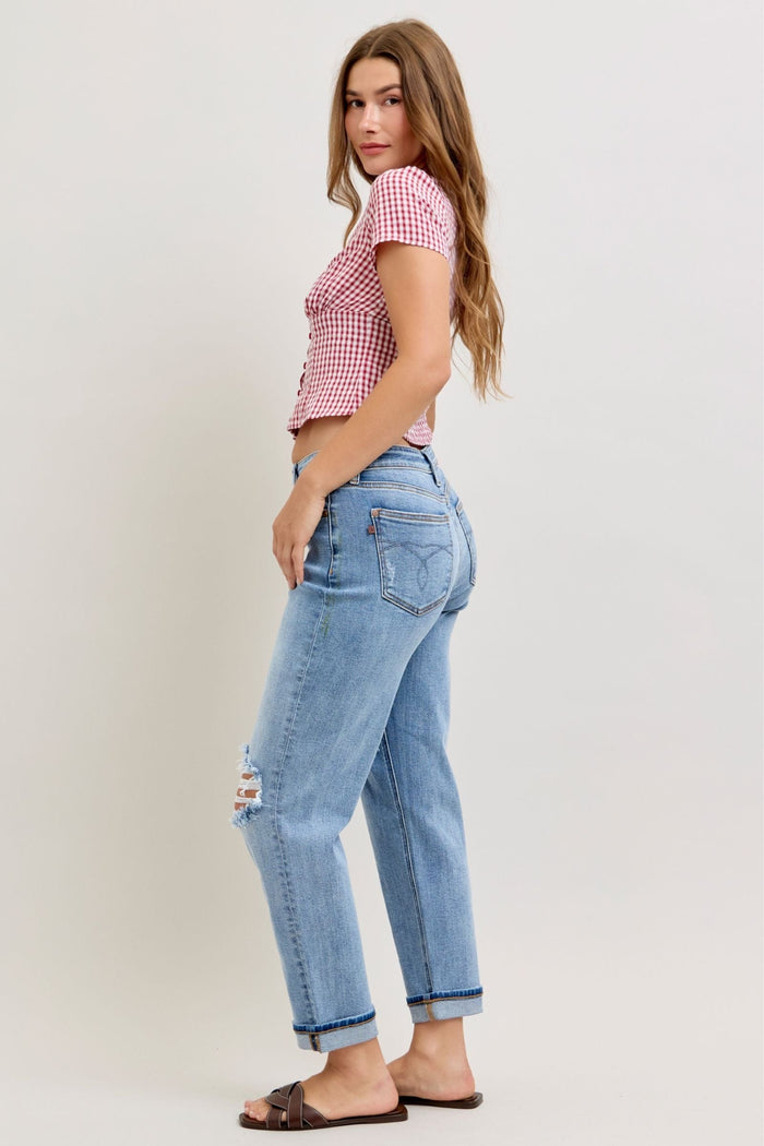 Judy Blue Mid Rise with Distruction & Cuff Judy Blue Jean